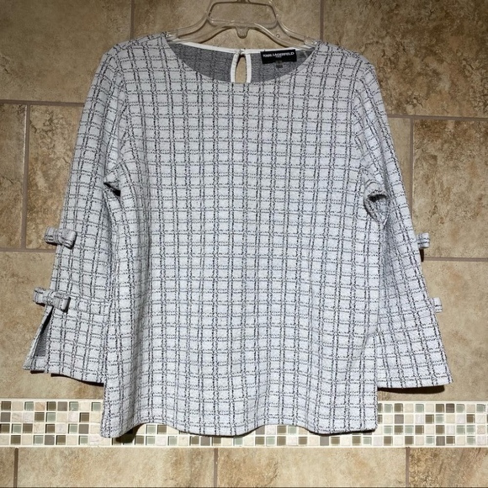 Karl Lagerfeld 3/4 length sleeves blouse S bow Sleeve Window Pane pattern